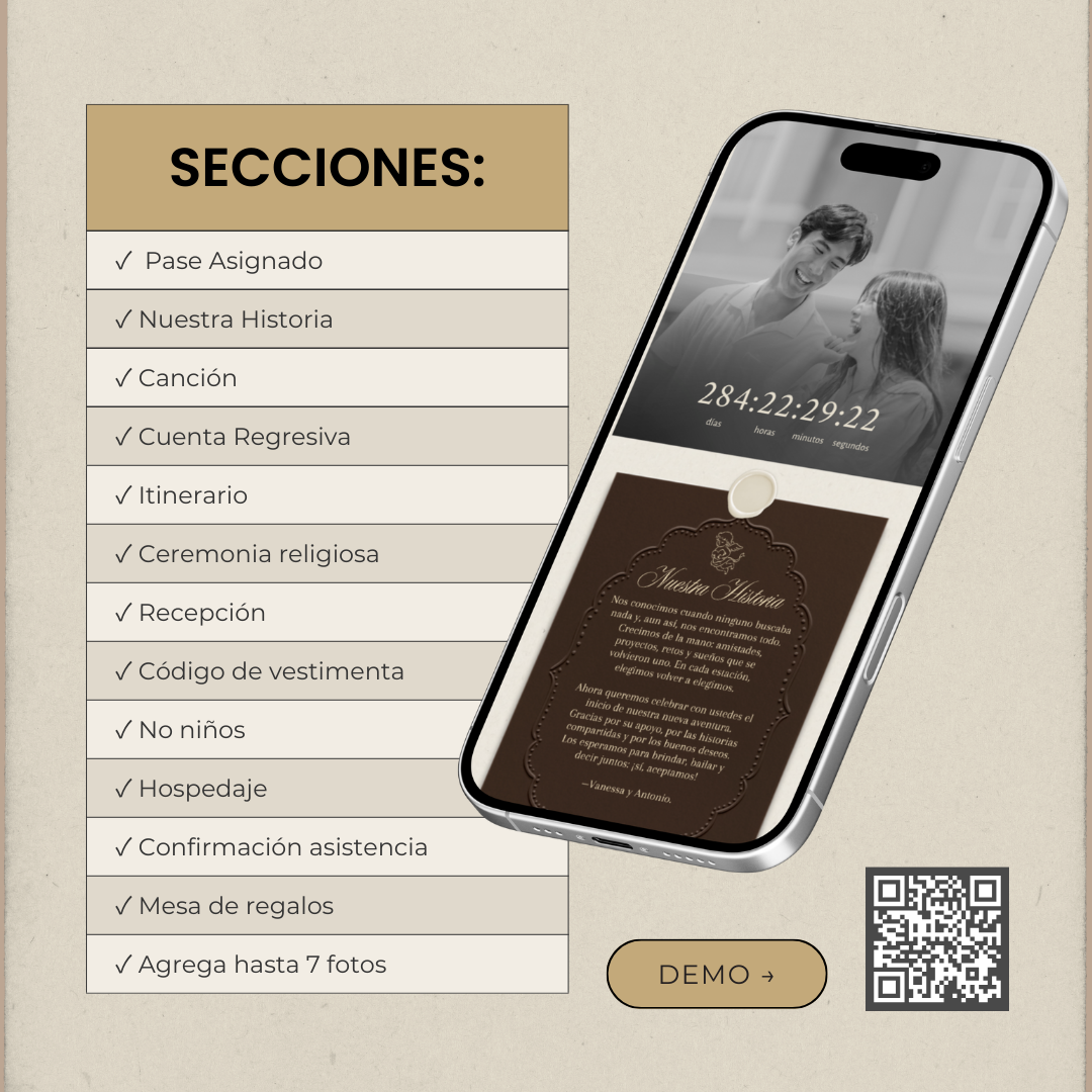 Invitación web boda - Plantilla editable en Canva - Atemporal