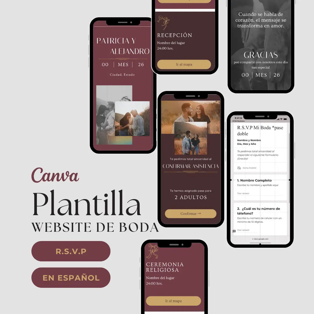 Invitación web boda - Plantilla editable en Canva - Burgundy