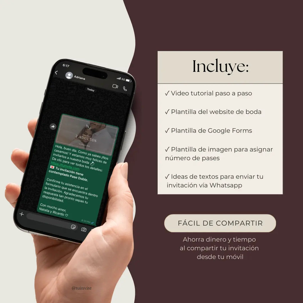 Invitación web boda - Plantilla editable en Canva - Burgundy