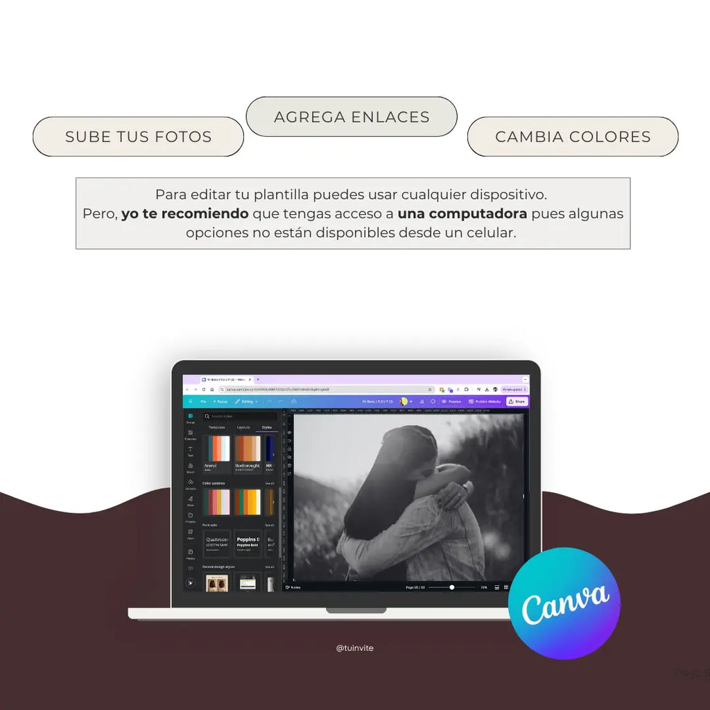 Invitación web boda - Plantilla editable en Canva - Burgundy