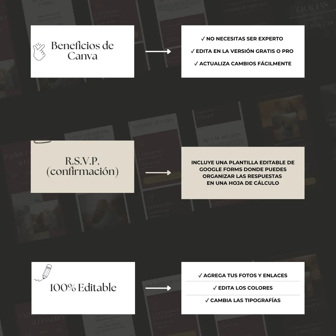 Invitación web boda - Plantilla editable en Canva - Burgundy