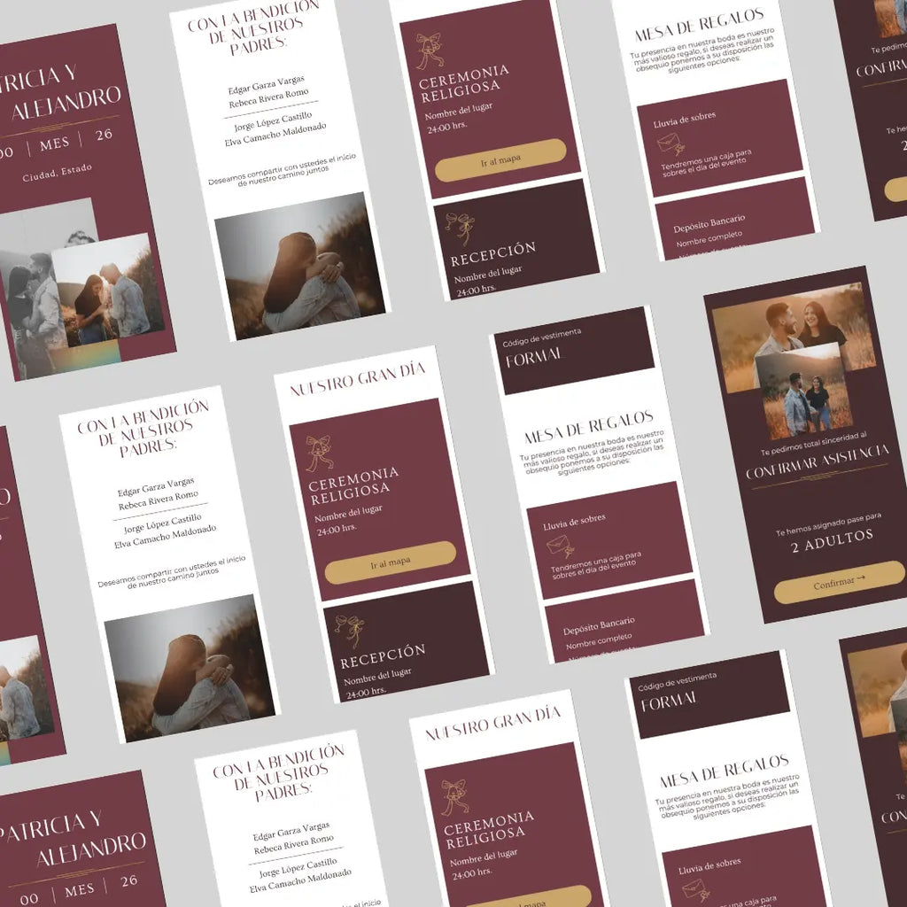 Invitación web boda - Plantilla editable en Canva - Burgundy