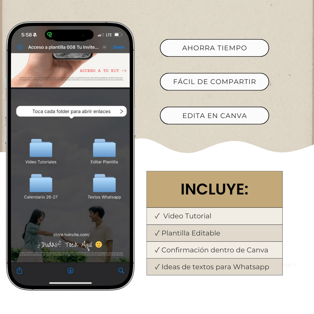 Invitación web boda - Plantilla editable en Canva - Atemporal