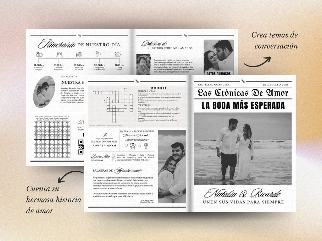 Periódico de boda -Plantilla editable en Canva