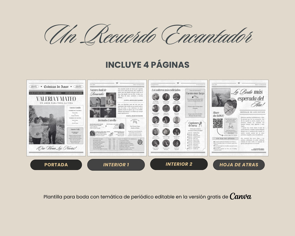 Periódico de boda 2025 -Plantilla editable en Canva