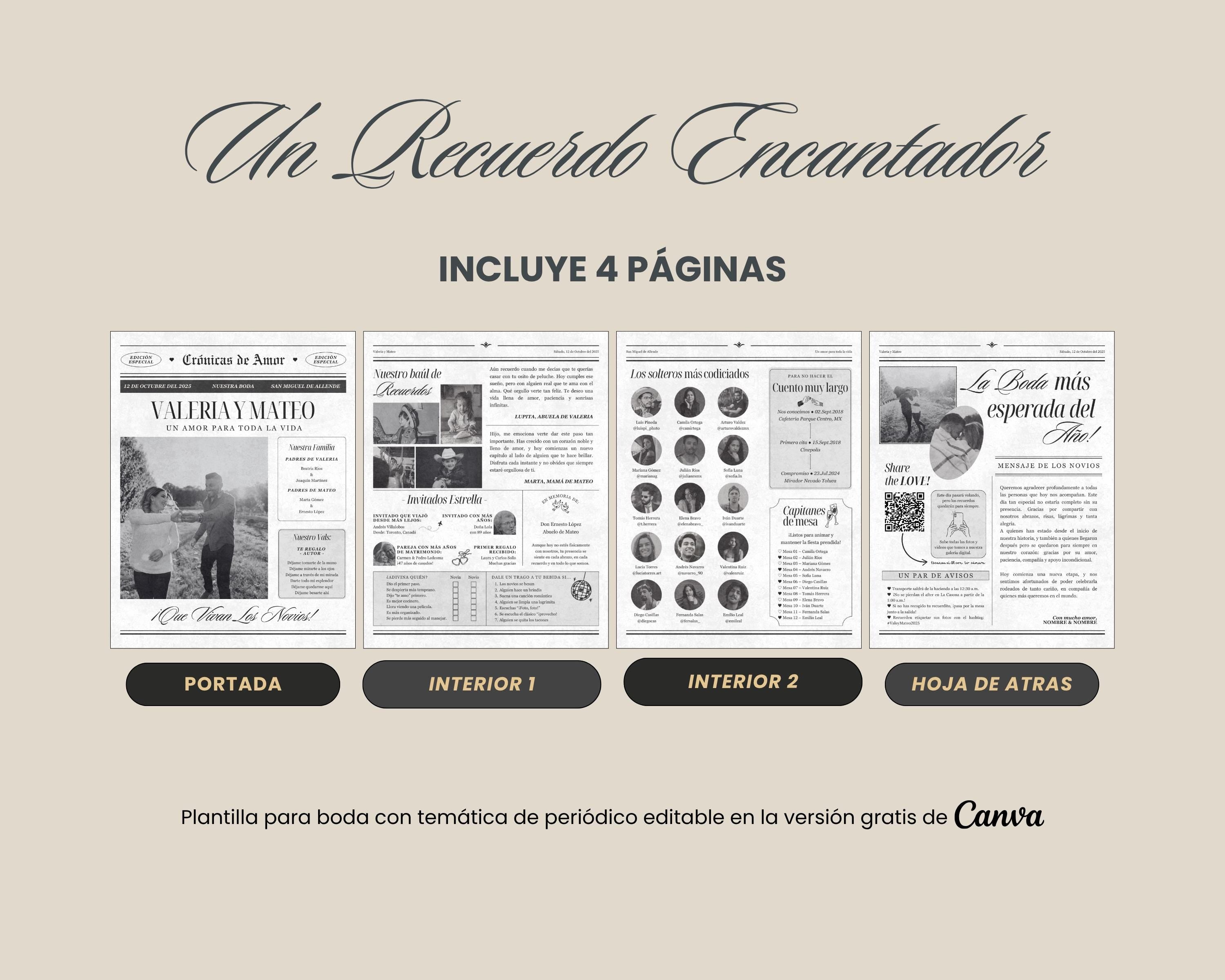 Periódico de boda 2025 -Plantilla editable en Canva