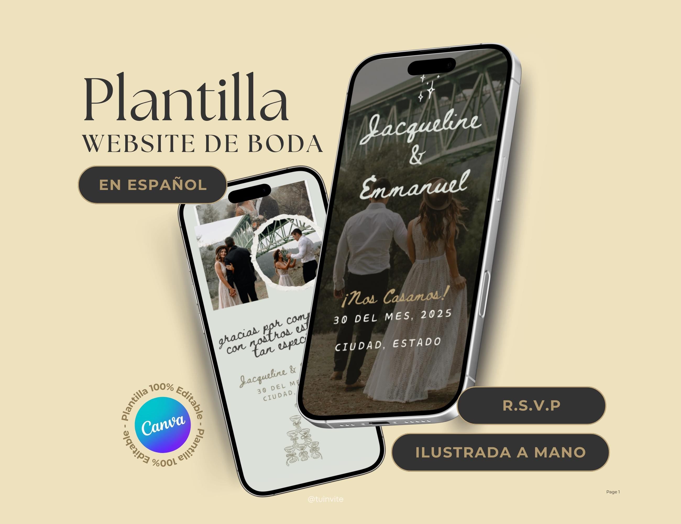 Invitación web boda - Plantilla editable en Canva - Doodles