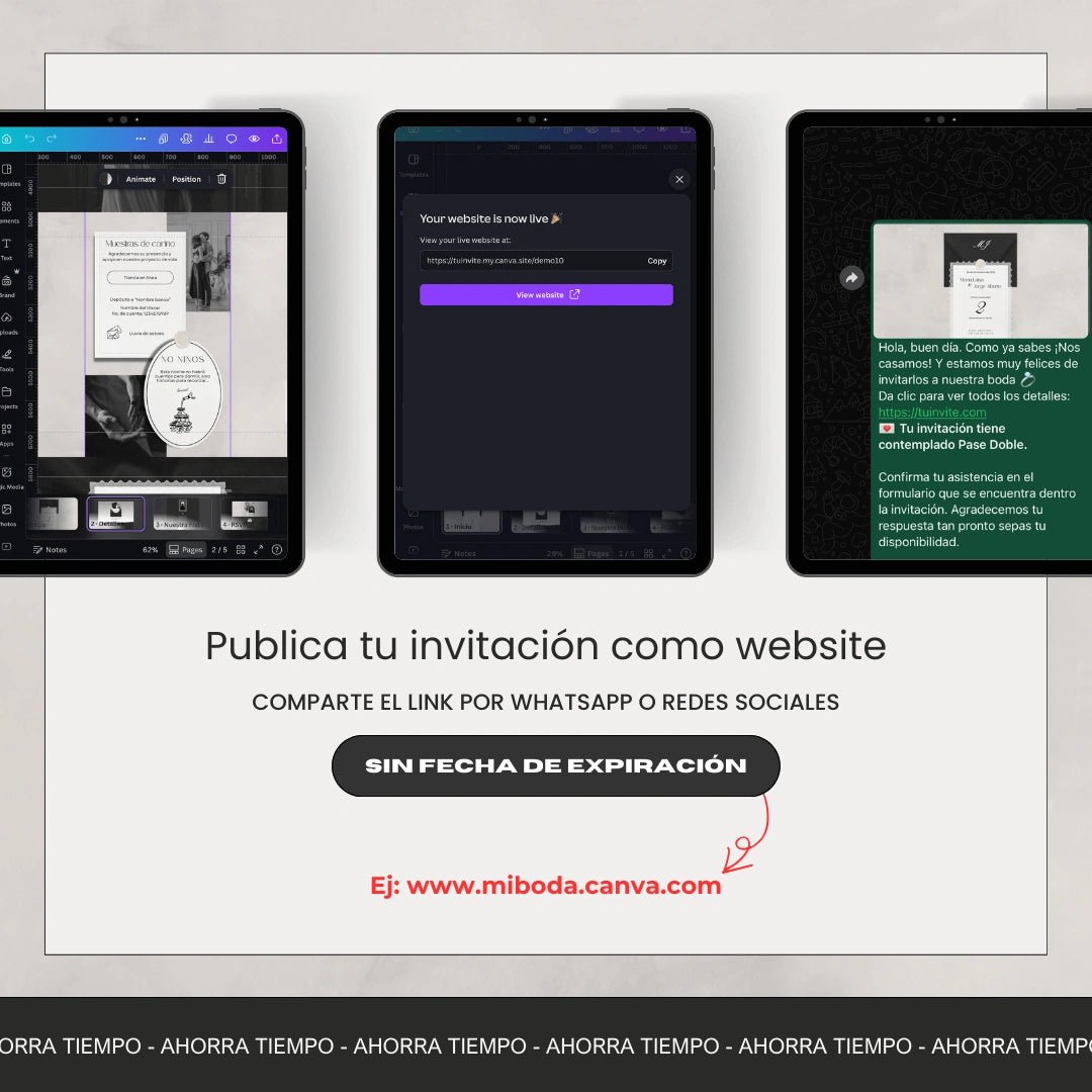 Invitación web boda - Plantilla editable en Canva - Monocromática - Tu Invite