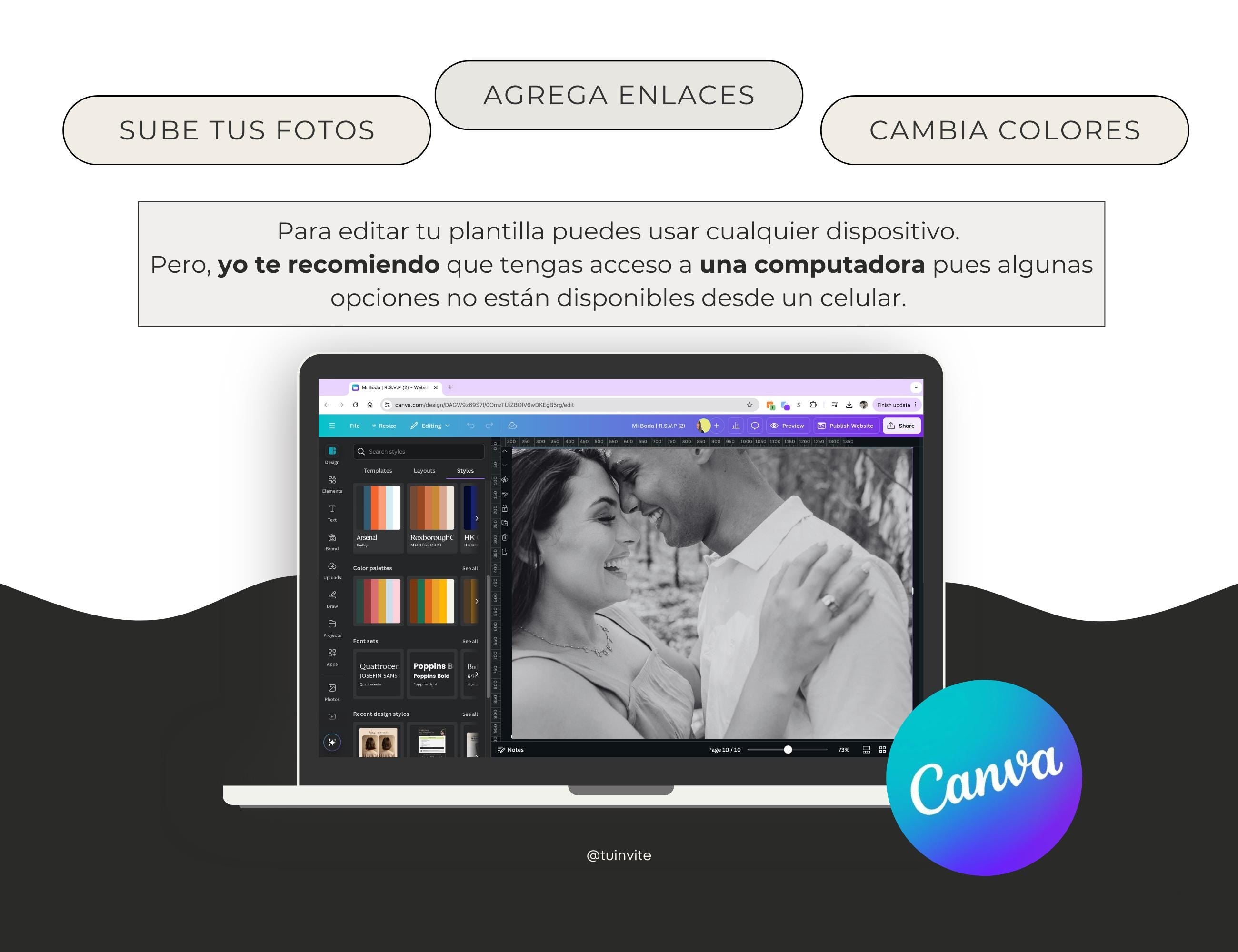 Invitación web boda - Plantilla editable en Canva - Minimalista