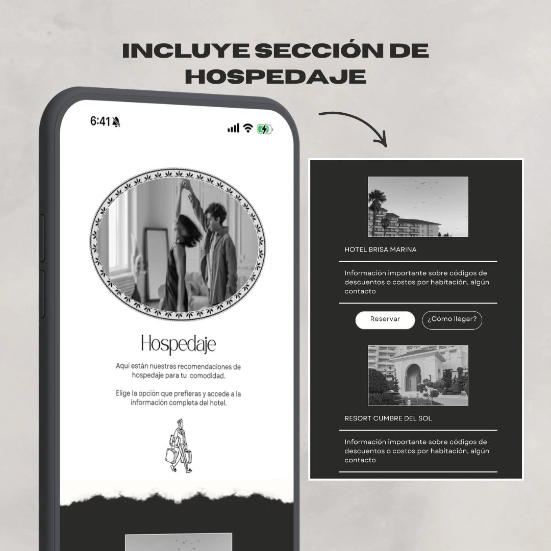 Invitación web boda - Plantilla editable en Canva - Monocromática - Tu Invite