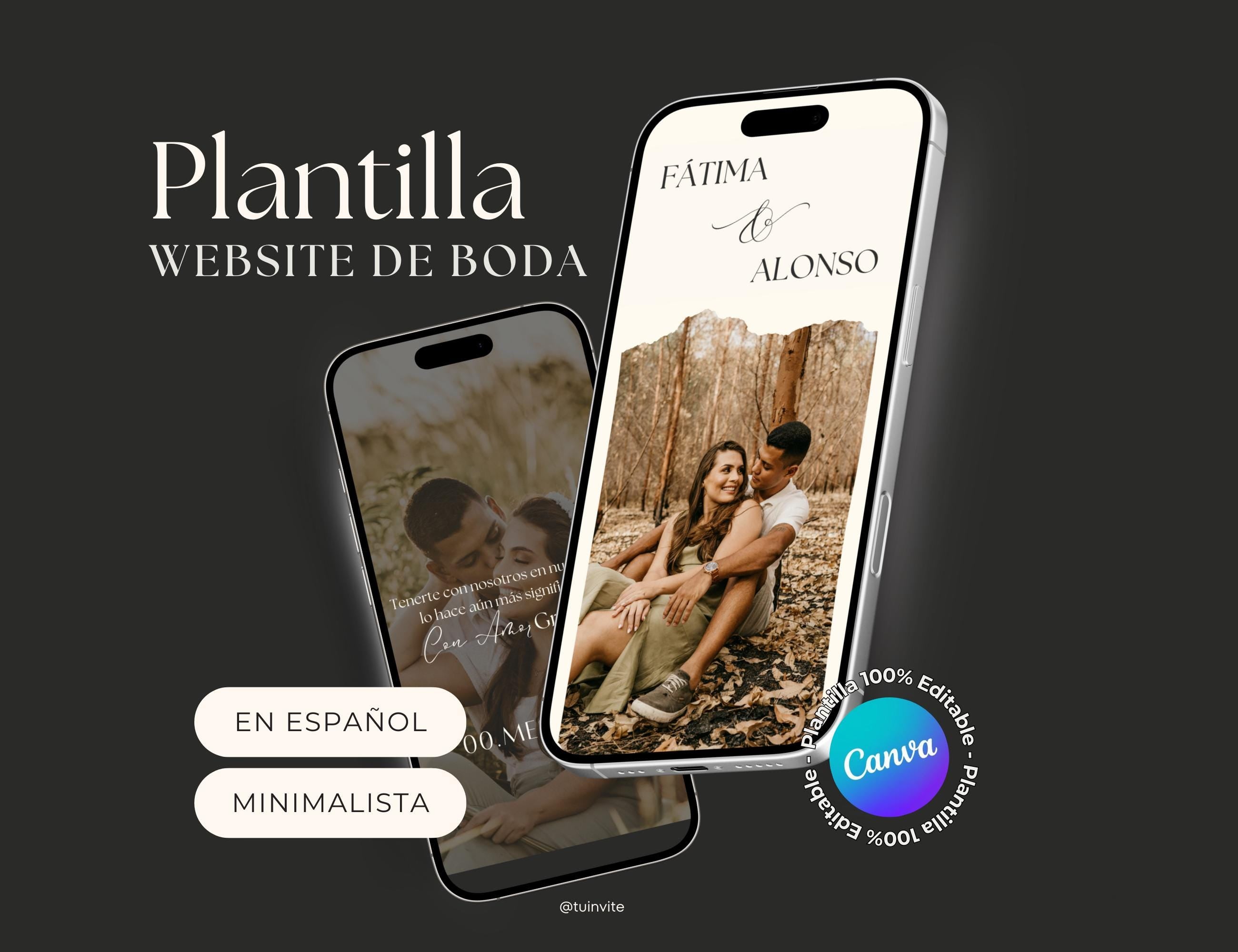 Invitación web boda - Plantilla editable en Canva - Minimalista