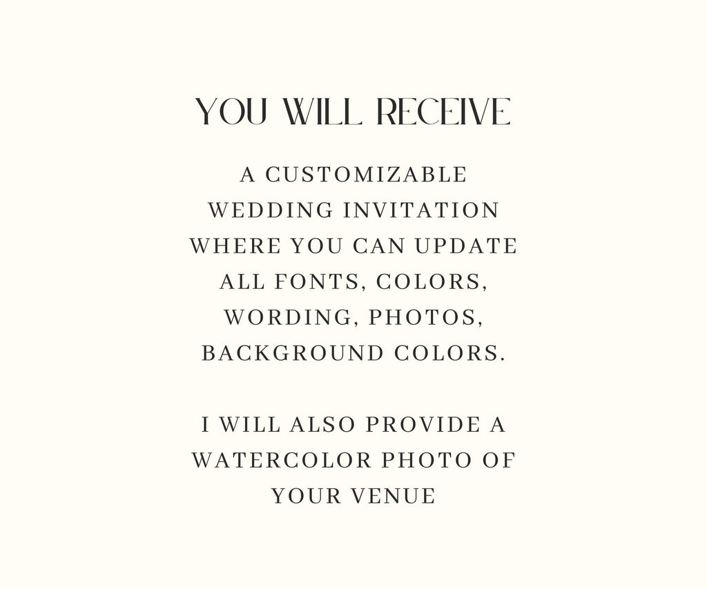 Custom Watercolor Venue Wedding Invitation Template (Canva)