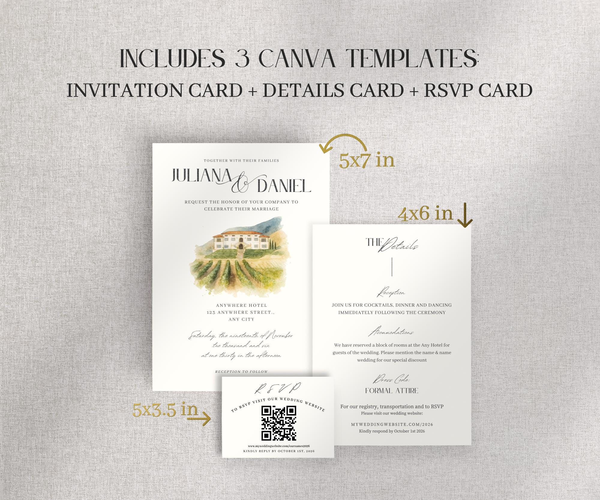 Custom Watercolor Venue Wedding Invitation Template (Canva)