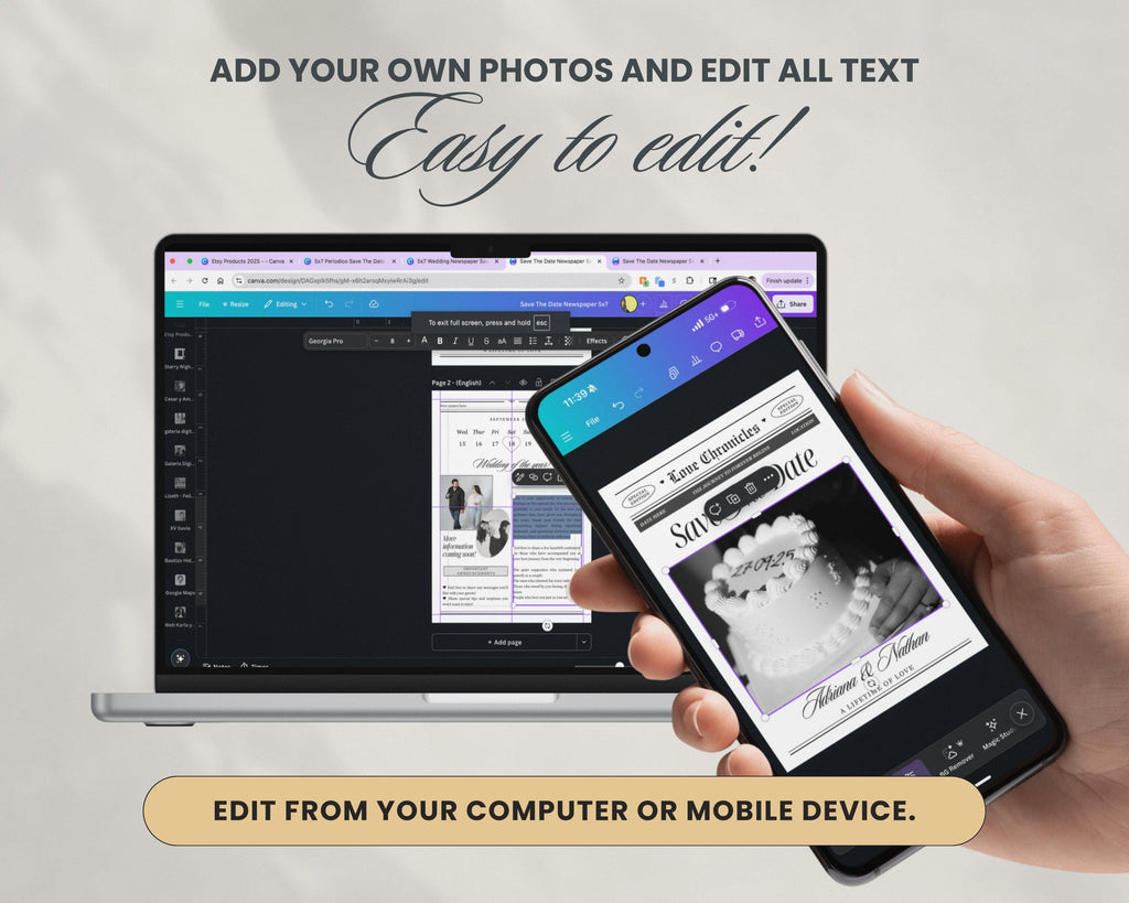 Newspaper Save the Date Canva Template - Easy to edit in Canva