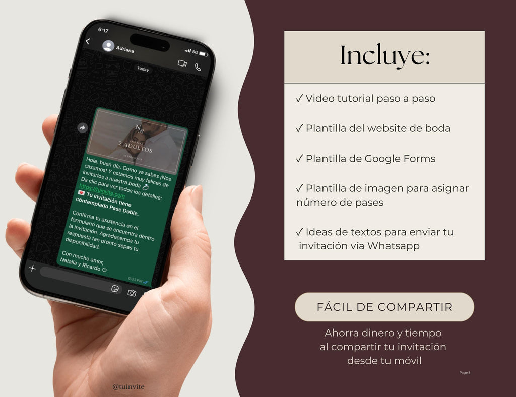 Invitación web boda - Plantilla editable en Canva - Burgundy