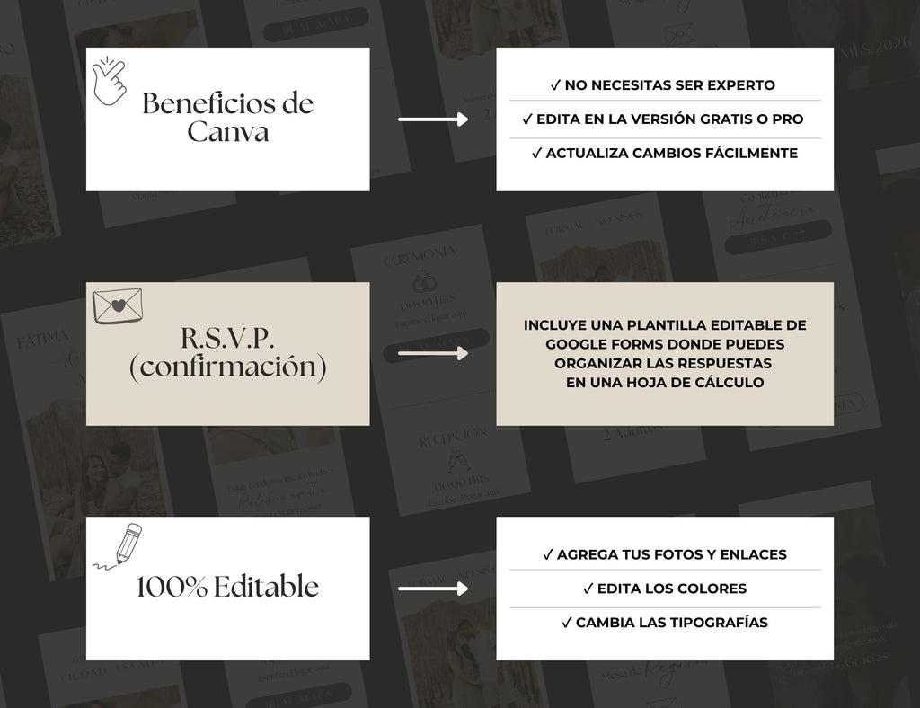 Invitación web boda - Plantilla editable en Canva - Minimalista