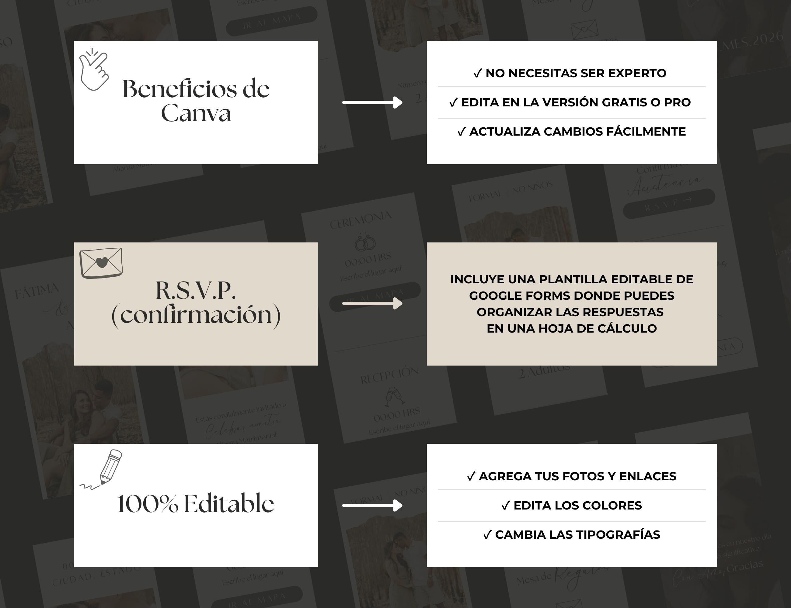 Invitación web boda - Plantilla editable en Canva - Minimalista