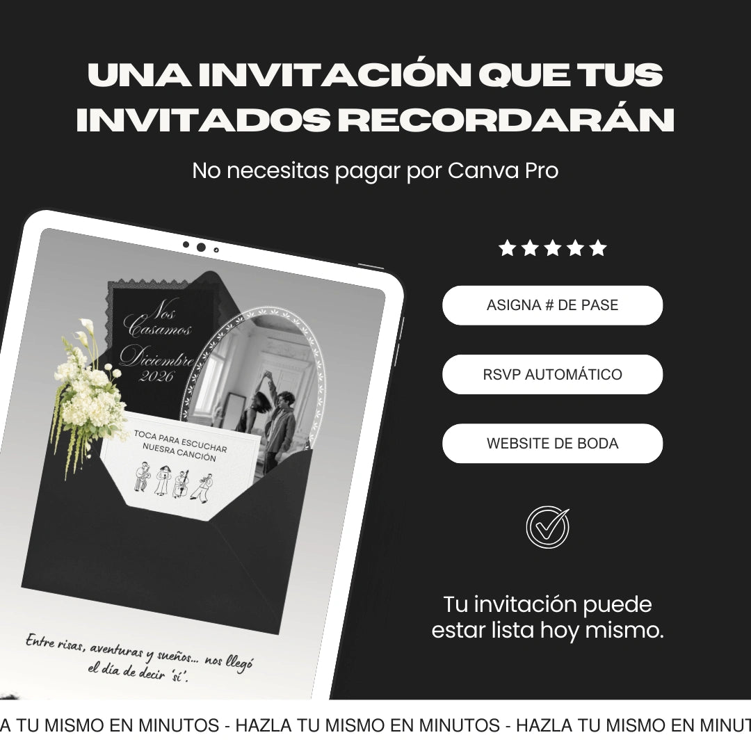 Invitación web boda - Plantilla editable en Canva - Monocromática - Tu Invite