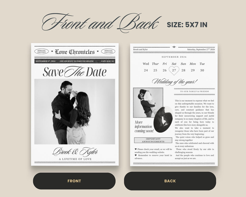 Newspaper Save the Date Canva Template - Easy to edit in Canva