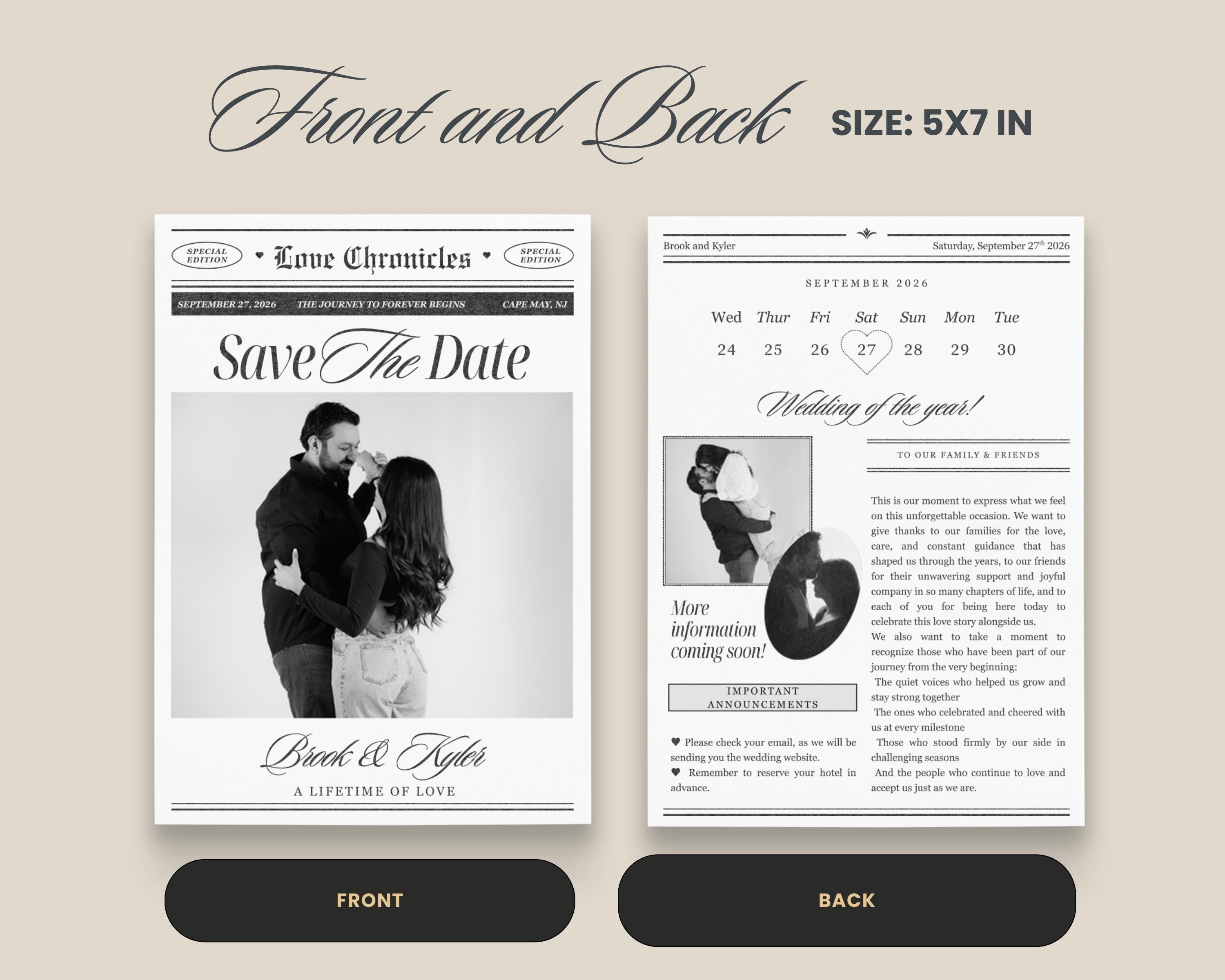 Newspaper Save the Date Canva Template - Easy to edit in Canva