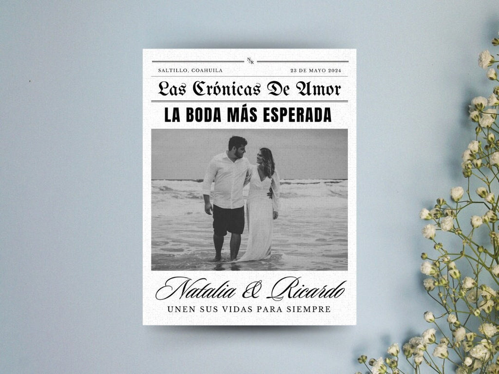 Periódico de boda -Plantilla editable en Canva