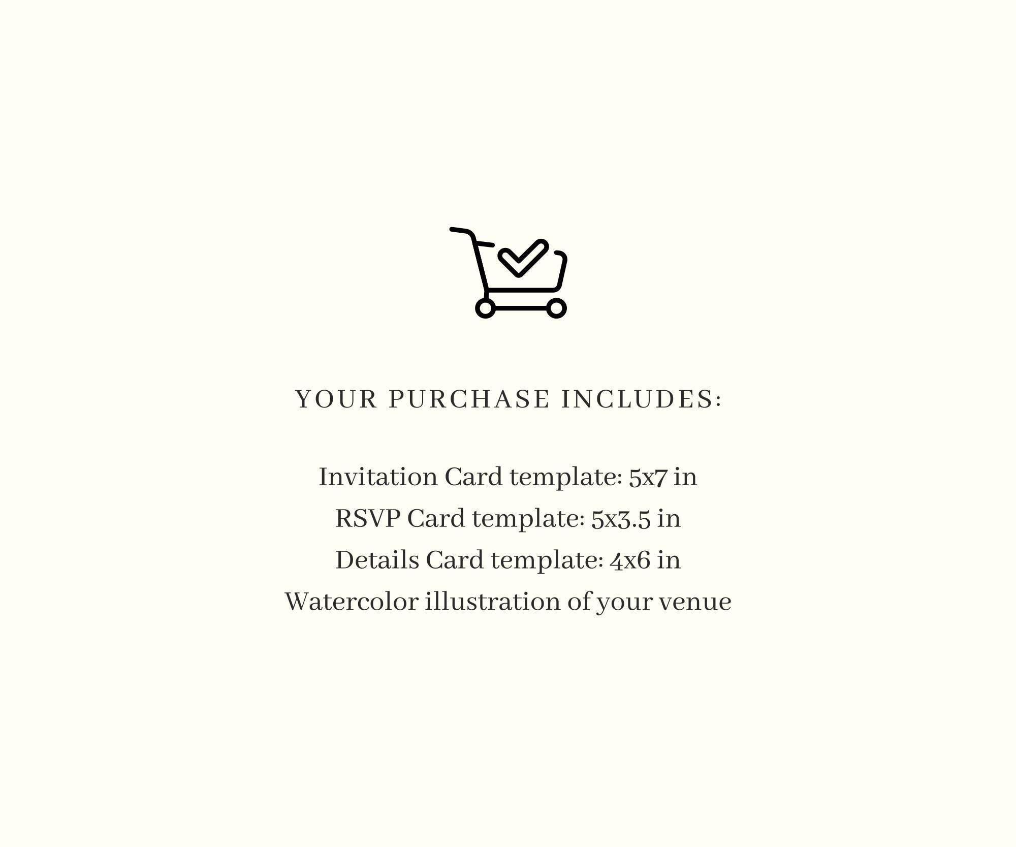 Custom Watercolor Venue Wedding Invitation Template (Canva)