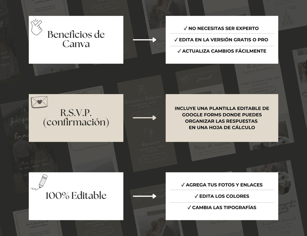 Invitación web boda - Plantilla editable en Canva - Doodles