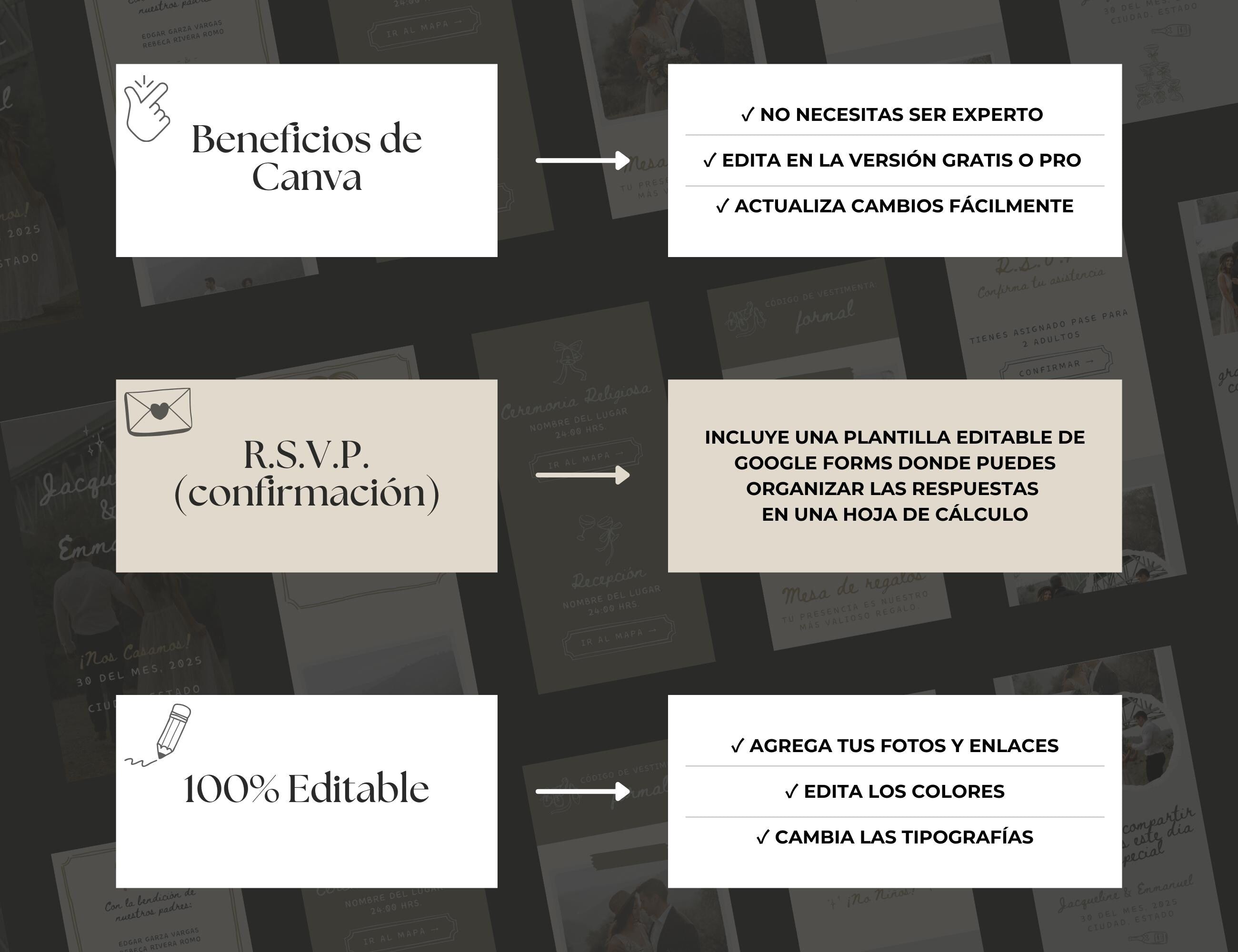 Invitación web boda - Plantilla editable en Canva - Doodles