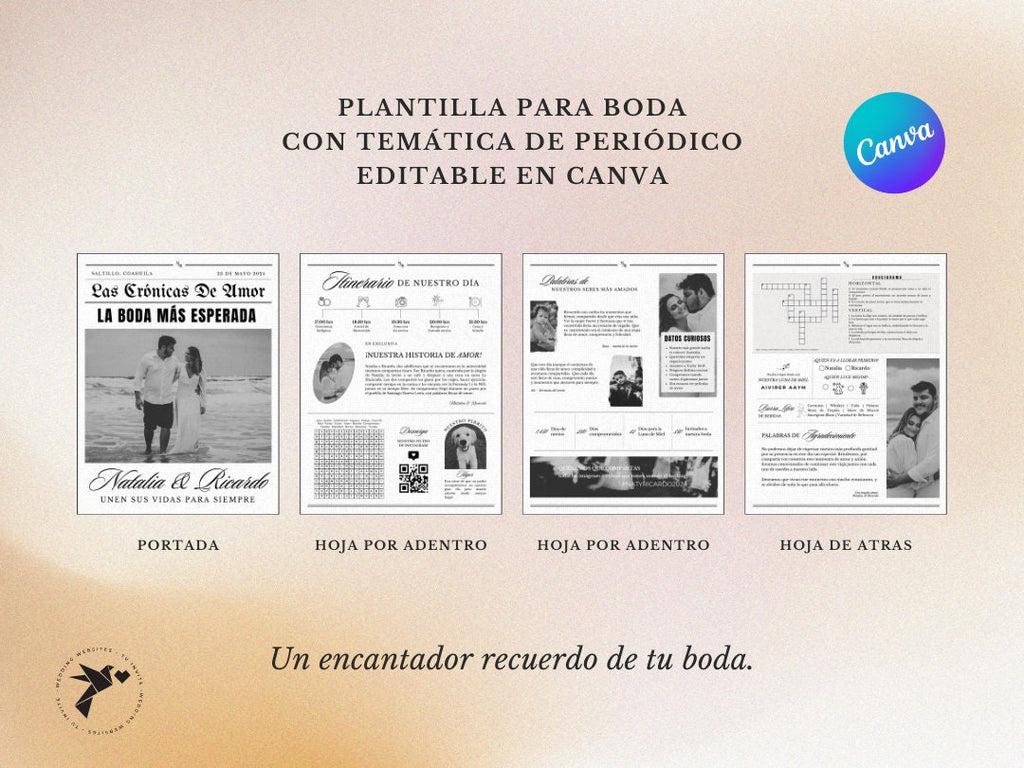 Periódico de boda -Plantilla editable en Canva