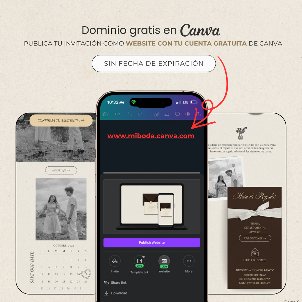 Invitación web boda - Plantilla editable en Canva - Atemporal