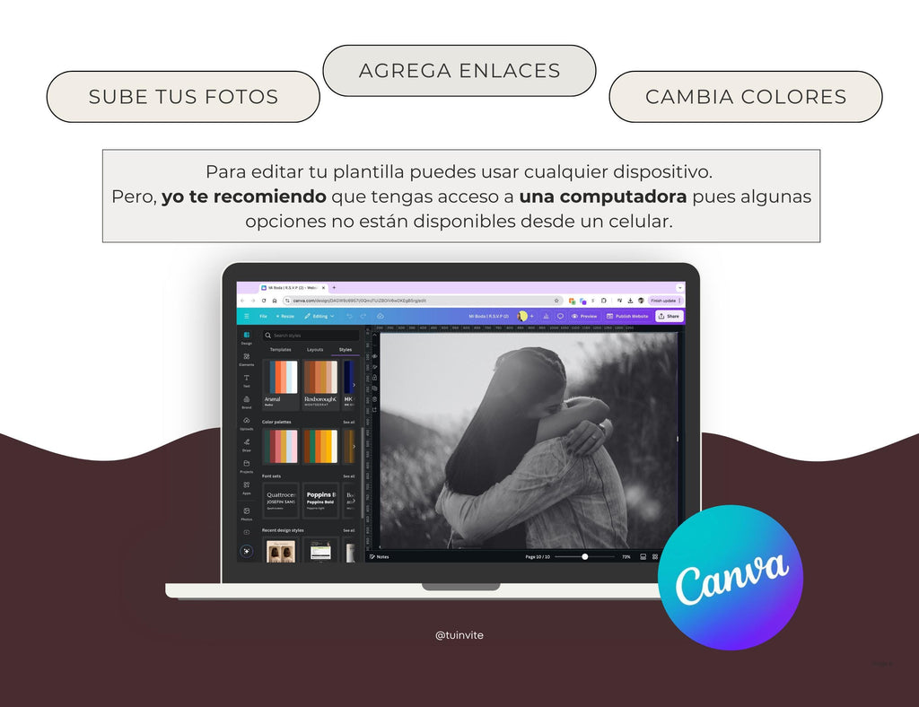 Invitación web boda - Plantilla editable en Canva - Burgundy