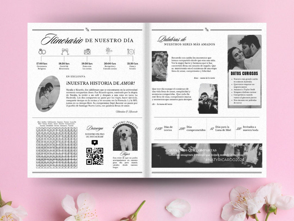 Periódico de boda -Plantilla editable en Canva