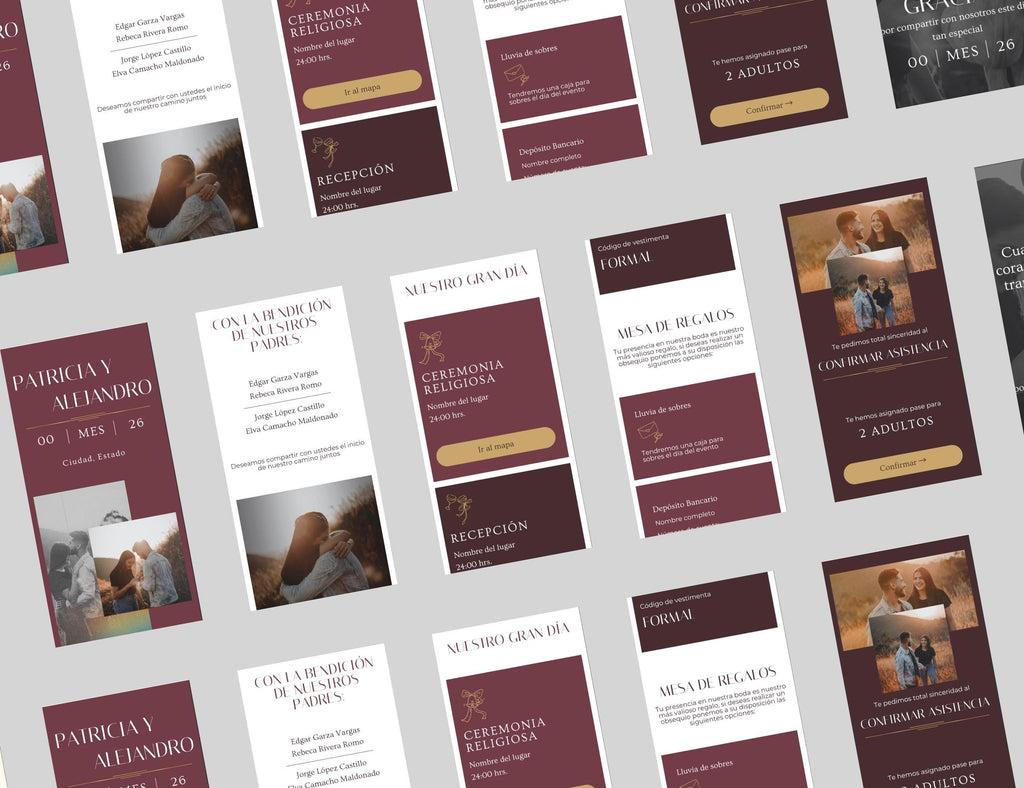 Invitación web boda - Plantilla editable en Canva - Burgundy