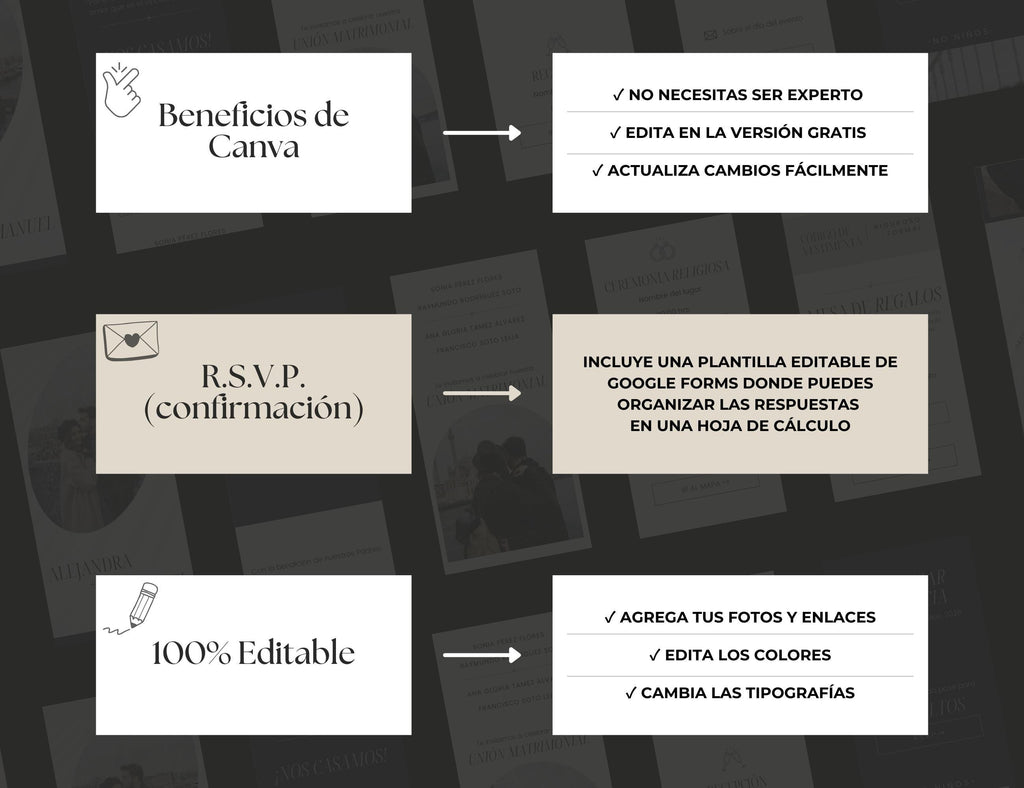 Invitación Web Boda (Plantilla editable Canva) - Vintage
