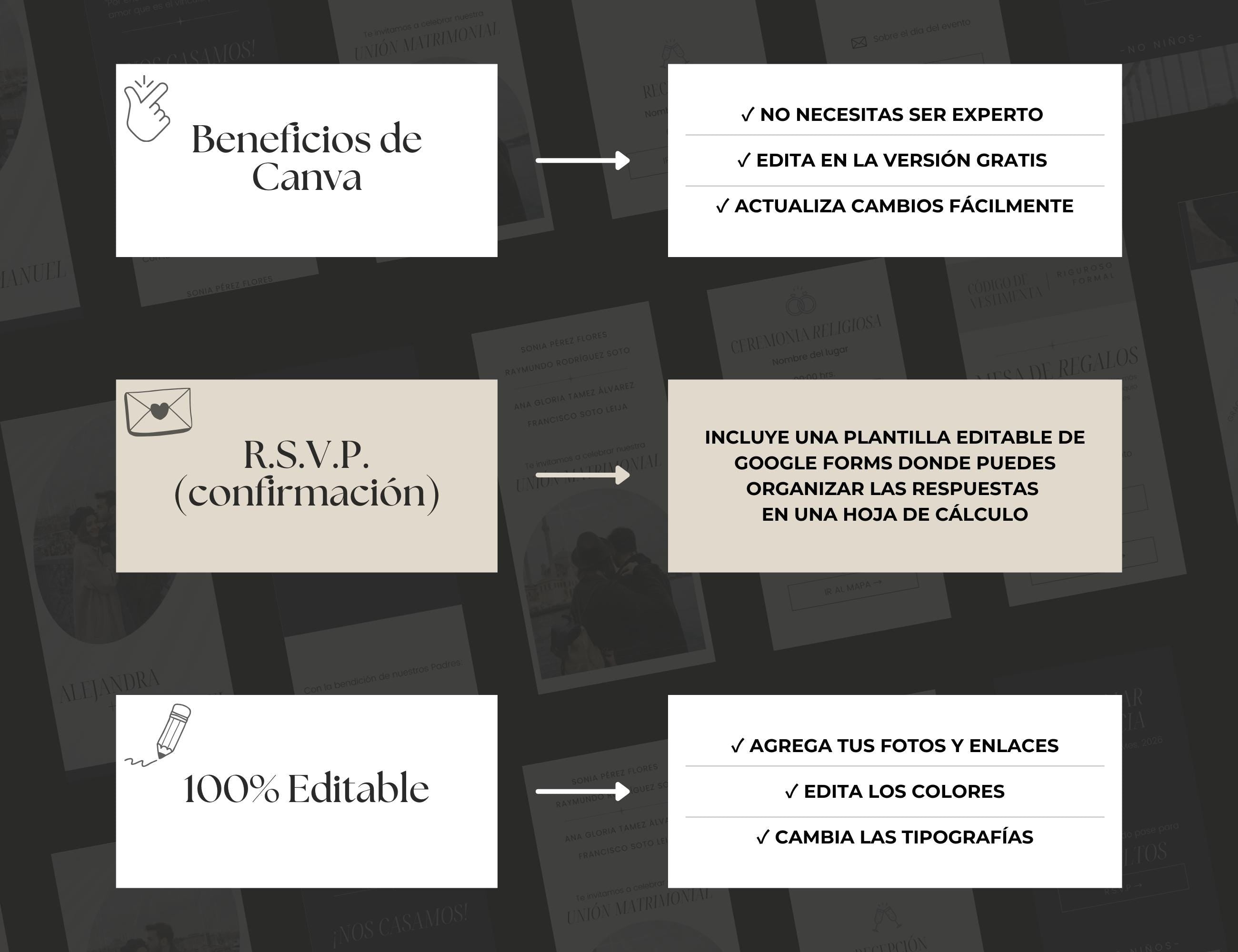 Invitación Web Boda (Plantilla editable Canva) - Vintage