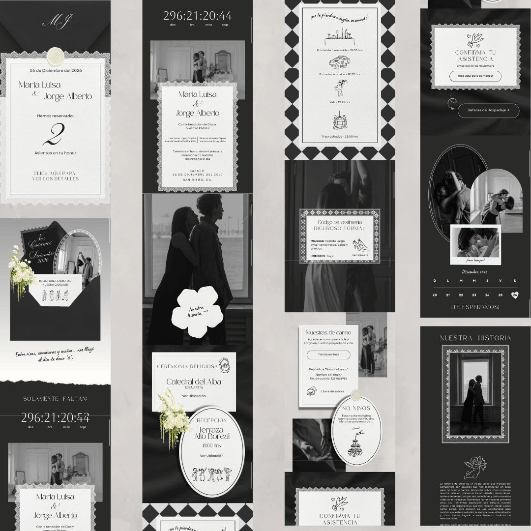 Invitación web boda - Plantilla editable en Canva - Monocromática - Tu Invite