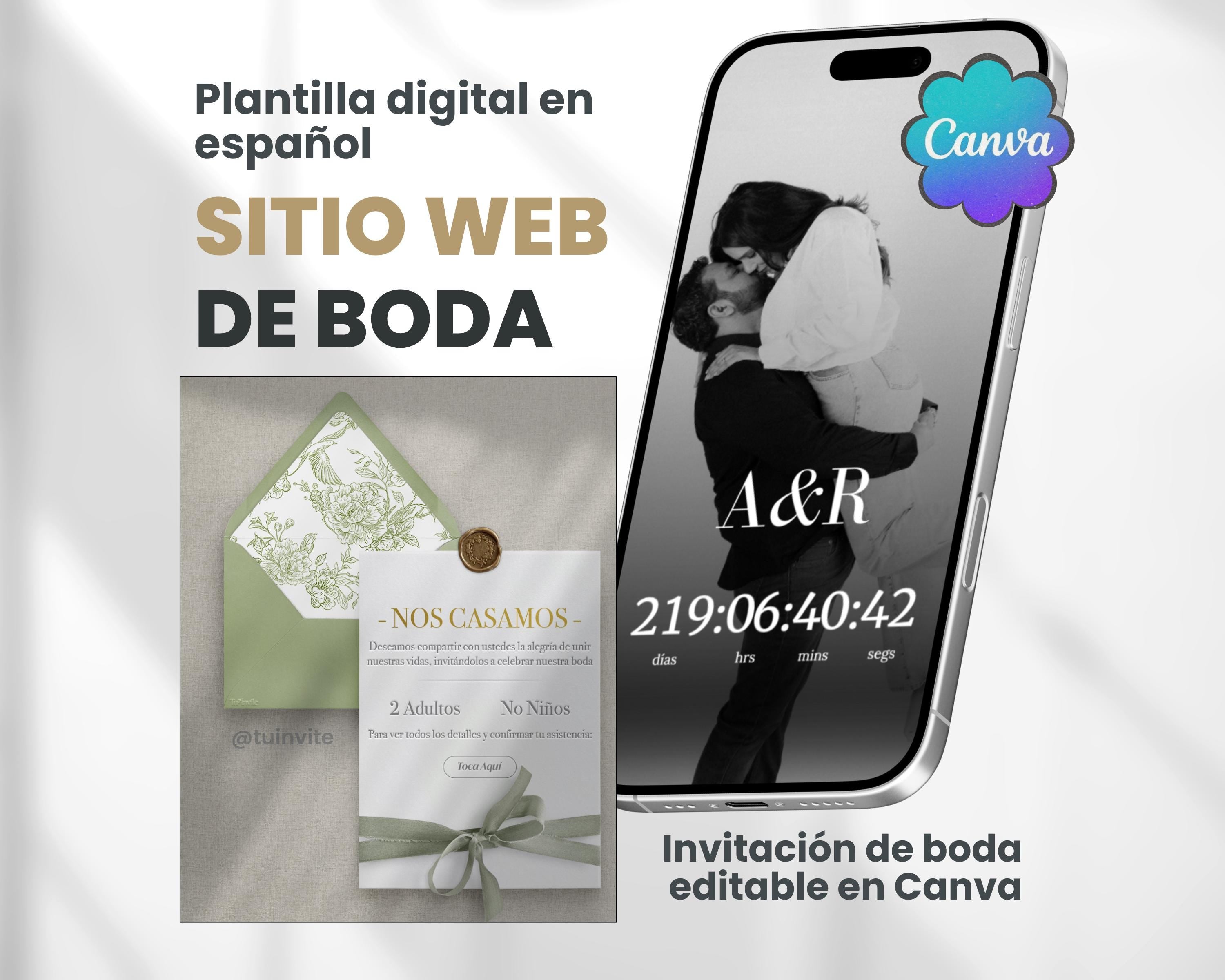 Invitación web boda - Plantilla editable en Canva - Floral