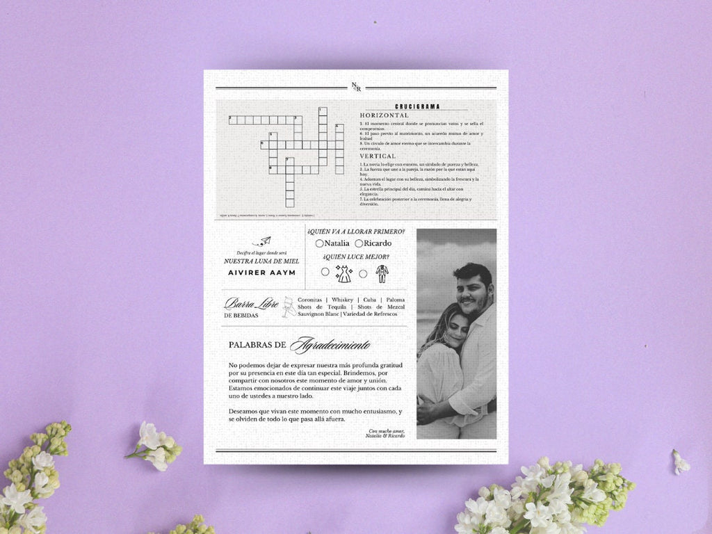 Periódico de boda -Plantilla editable en Canva