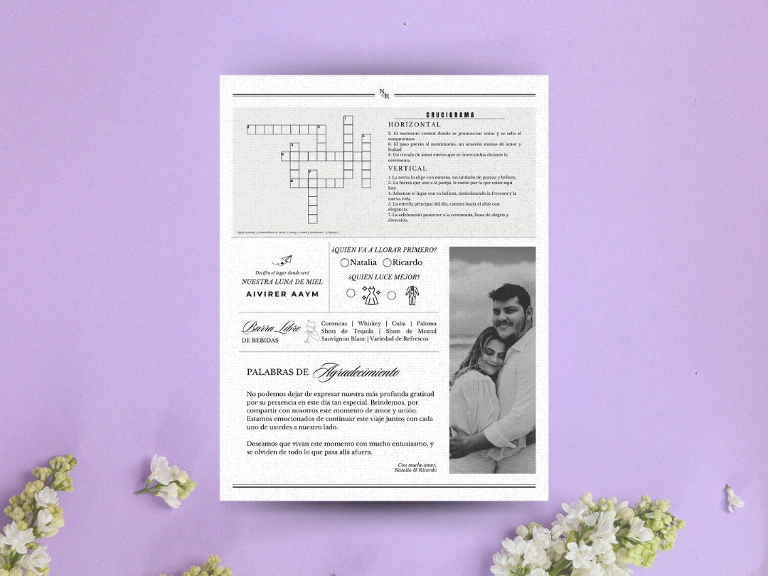 Periódico de boda -Plantilla editable en Canva