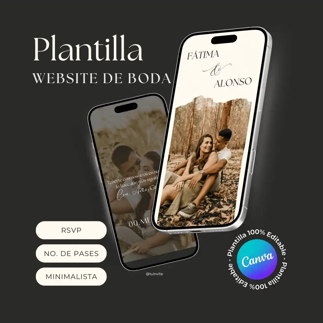 Invitación web boda - Plantilla editable en Canva - Minimalista