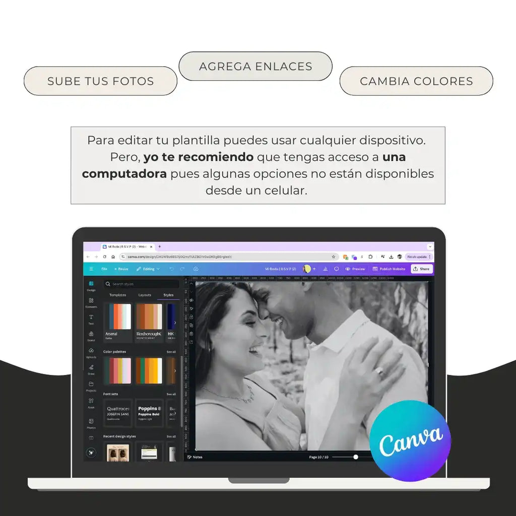 Invitación web boda - Plantilla editable en Canva - Minimalista