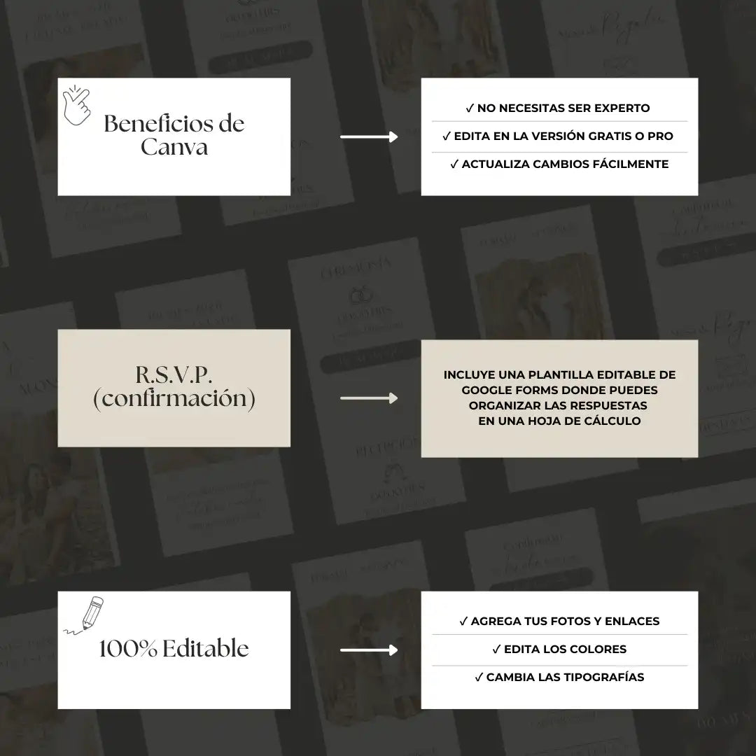 Invitación web boda - Plantilla editable en Canva - Minimalista