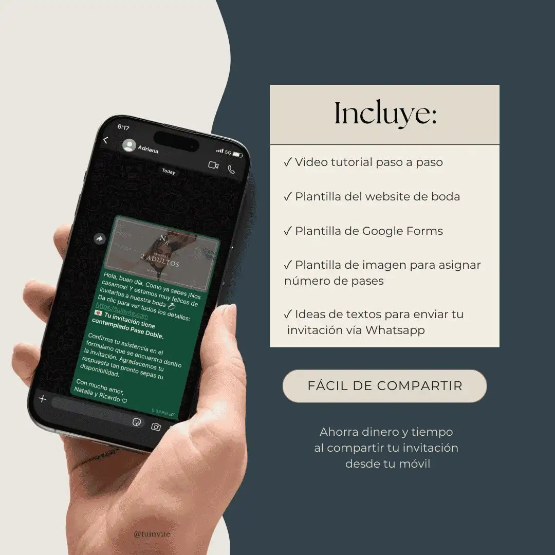 Invitación Web Boda - Plantilla editable Canva - Vintage