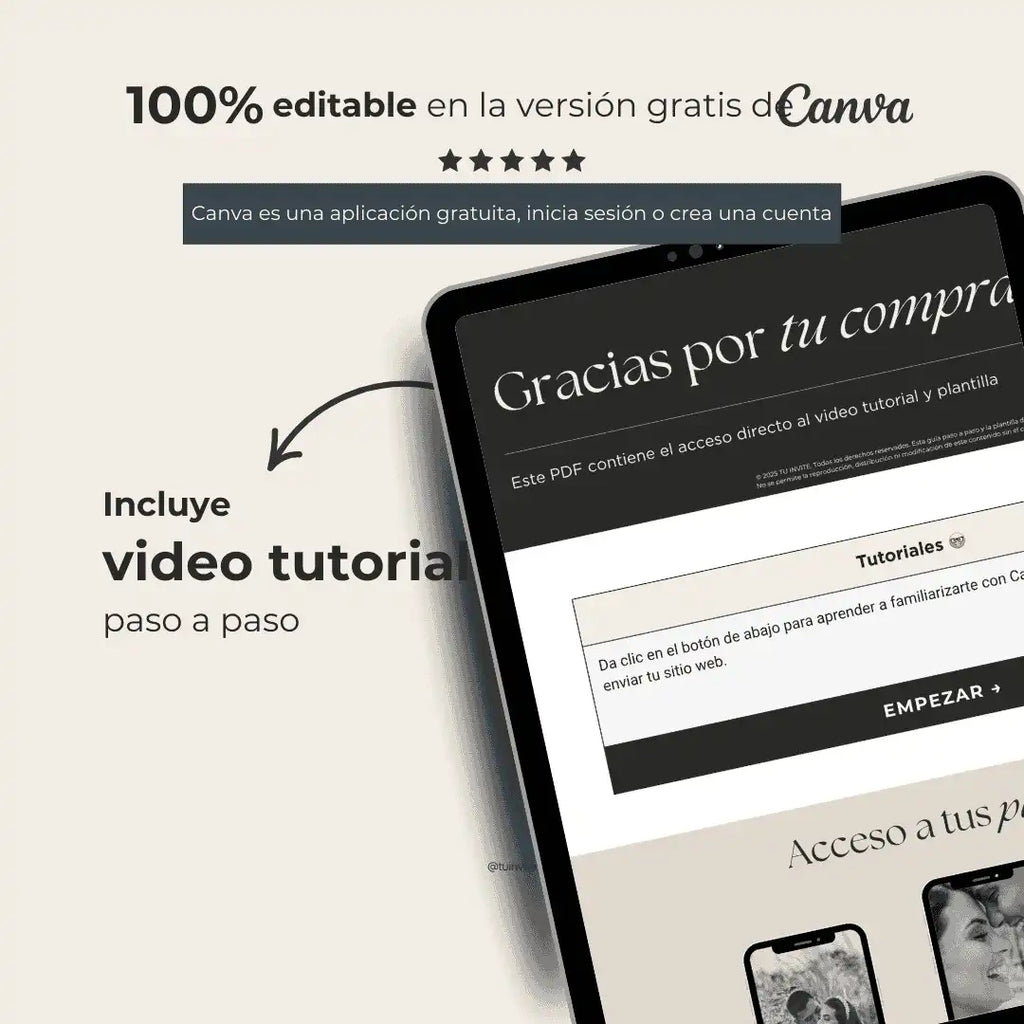 Invitación Web Boda - Plantilla editable Canva - Vintage