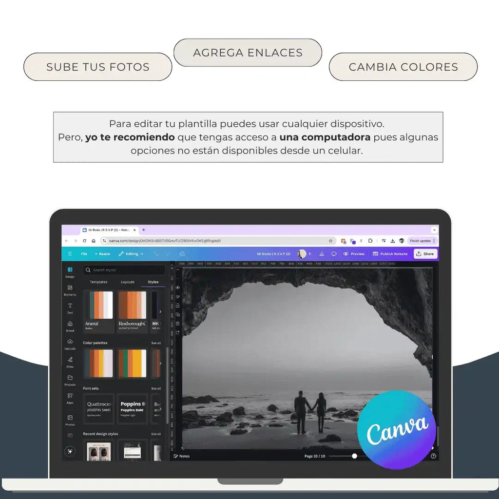 Invitación Web Boda - Plantilla editable Canva - Vintage