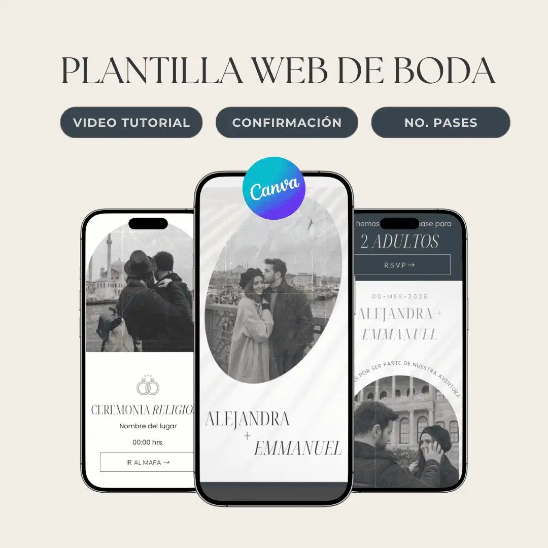 Invitación Web Boda - Plantilla editable Canva - Vintage