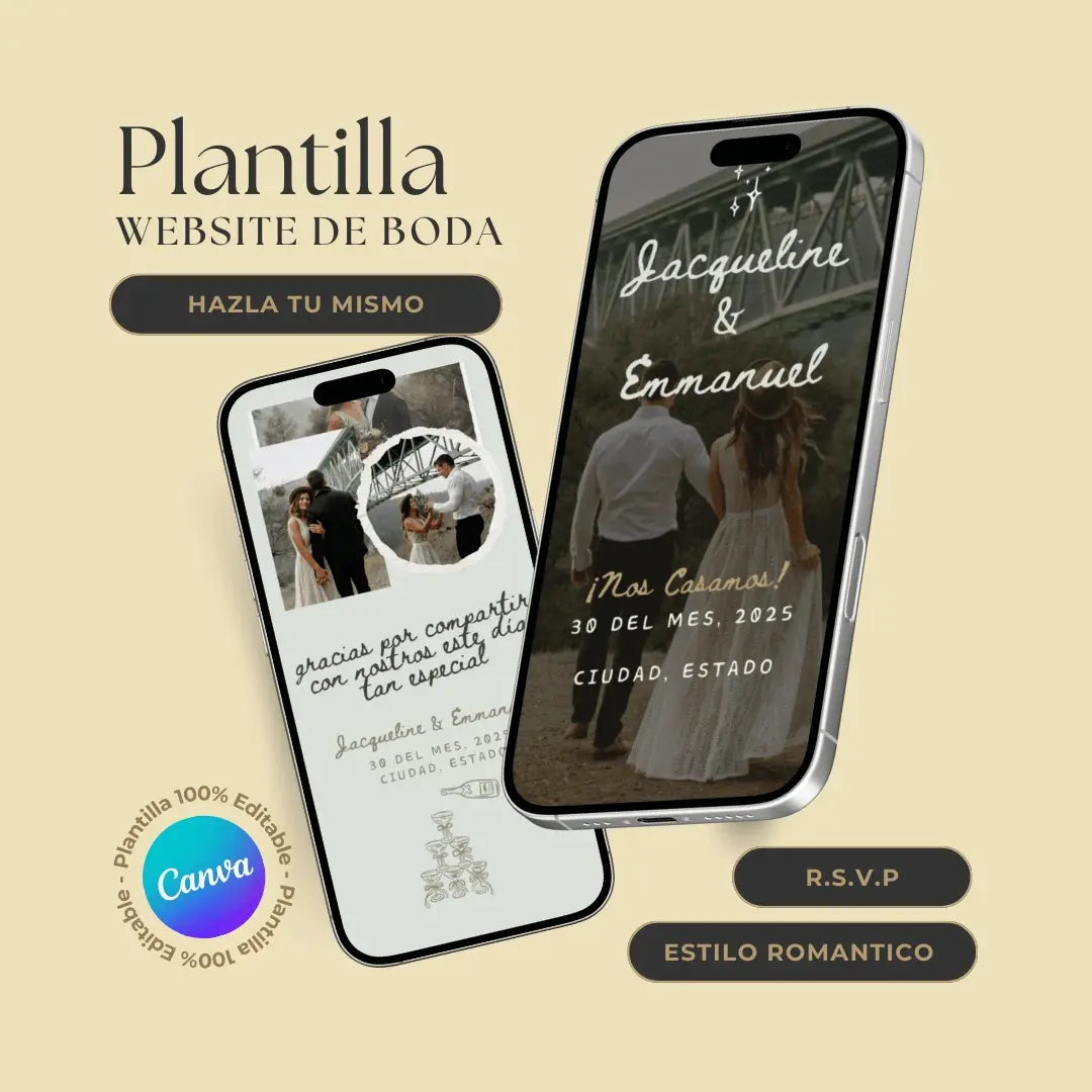 Invitación web boda - Plantilla editable en Canva - Doodles