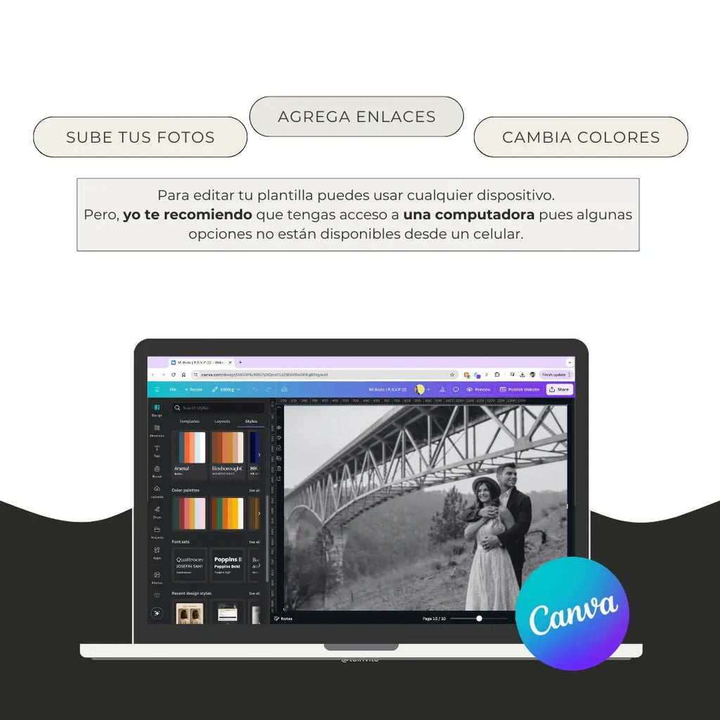 Invitación web boda - Plantilla editable en Canva - Doodles