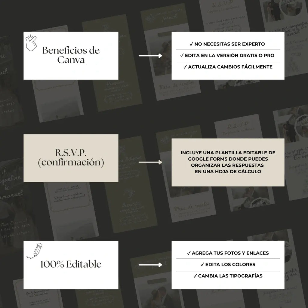 Invitación web boda - Plantilla editable en Canva - Doodles