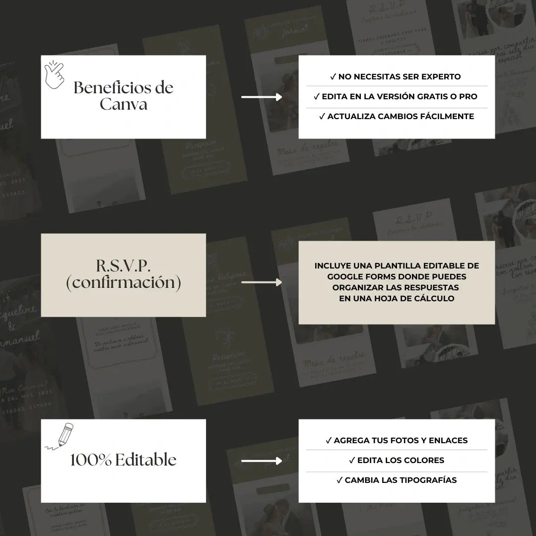 Invitación web boda - Plantilla editable en Canva - Doodles